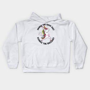 Inhale the good shit Exhale the bullshit yoga unicorn Kids Hoodie